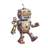 A toy robot built from recycled materials.